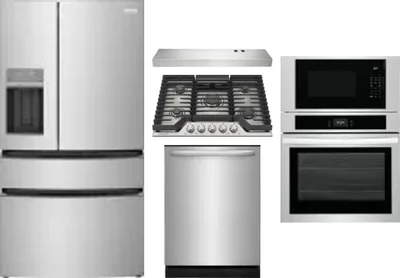 5 Piece Package Includes Refrigerator, Cooktop, Wall Oven, Hood And Dishwasher