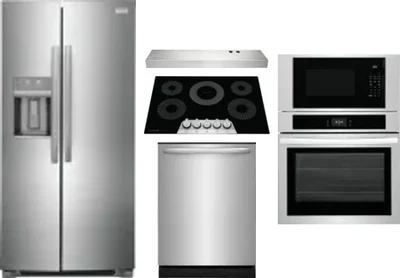 5 Piece Package Includes Refrigerator, Cooktop, Wall Oven, Hood And Dishwasher