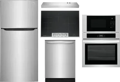 5 Piece Package Includes Refrigerator, Cooktop, Wall Oven, Hood And Dishwasher