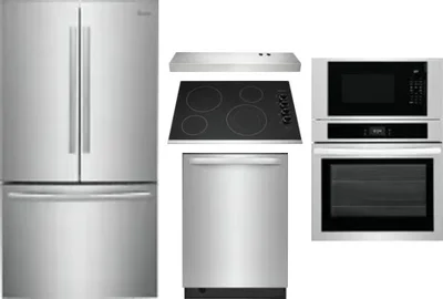 5 Piece Package Includes Refrigerator, Cooktop, Wall Oven, Hood And Dishwasher