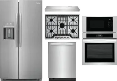 5 Piece Package Includes Refrigerator, Cooktop, Wall Oven, Hood And Dishwasher