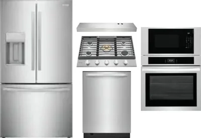 5 Piece Package Includes Refrigerator, Cooktop, Wall Oven, Hood And Dishwasher