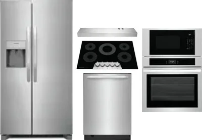 5 Piece Package Includes Refrigerator, Cooktop, Wall Oven, Hood And Dishwasher
