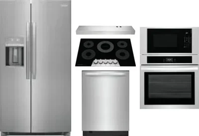 5 Piece Package Includes Refrigerator, Cooktop, Wall Oven, Hood And Dishwasher
