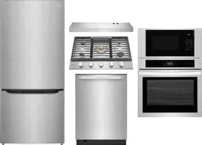 5 Piece Package Includes Refrigerator, Cooktop, Wall Oven, Hood And Dishwasher