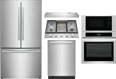 5 Piece Package Includes Refrigerator, Cooktop, Wall Oven, Hood And Dishwasher