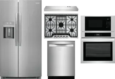 5 Piece Package Includes Refrigerator, Cooktop, Wall Oven, Hood And Dishwasher