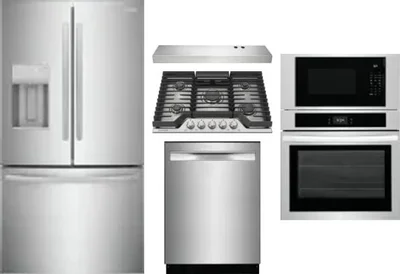 5 Piece Package Includes Refrigerator, Cooktop, Wall Oven, Hood And Dishwasher