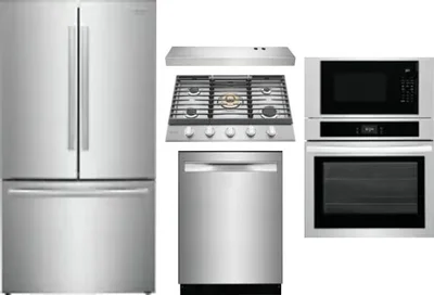 5 Piece Package Includes Refrigerator, Cooktop, Wall Oven, Hood And Dishwasher