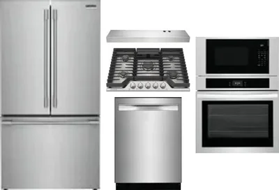 5 Piece Package Includes Refrigerator, Cooktop, Wall Oven, Hood And Dishwasher