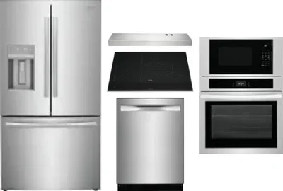 5 Piece Package Includes Refrigerator, Cooktop, Wall Oven, Hood And Dishwasher