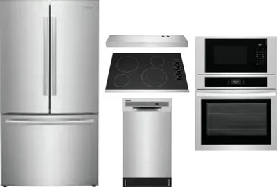 5 Piece Package Includes Refrigerator, Cooktop, Wall Oven, Hood And Dishwasher