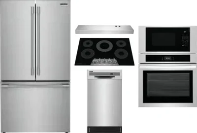 5 Piece Package Includes Refrigerator, Cooktop, Wall Oven, Hood And Dishwasher