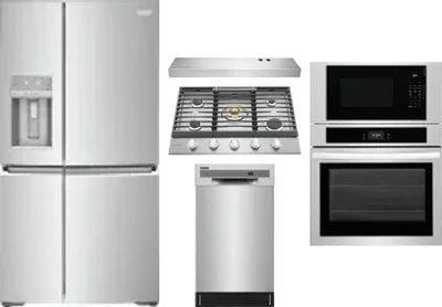 5 Piece Package Includes Refrigerator, Cooktop, Wall Oven, Hood And Dishwasher