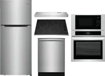 5 Piece Package Includes Refrigerator, Cooktop, Wall Oven, Hood And Dishwasher