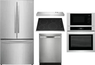 5 Piece Package Includes Refrigerator, Cooktop, Wall Oven, Hood And Dishwasher