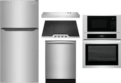 5 Piece Package Includes Refrigerator, Cooktop, Wall Oven, Hood And Dishwasher