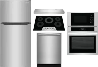 5 Piece Package Includes Refrigerator, Cooktop, Wall Oven, Hood And Dishwasher