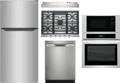 5 Piece Package Includes Refrigerator, Cooktop, Wall Oven, Hood And Dishwasher
