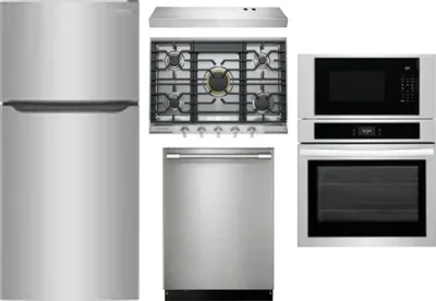 5 Piece Package Includes Refrigerator, Cooktop, Wall Oven, Hood And Dishwasher
