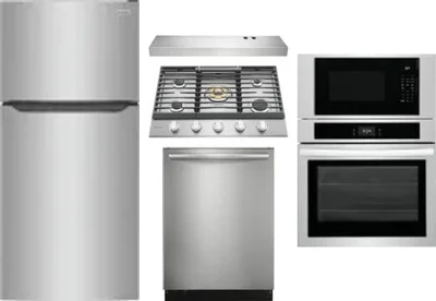 5 Piece Package Includes Refrigerator, Cooktop, Wall Oven, Hood And Dishwasher