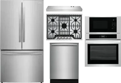 5 Piece Package Includes Refrigerator, Cooktop, Wall Oven, Hood And Dishwasher