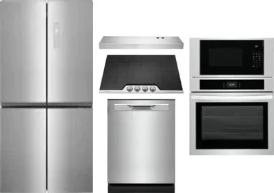 5 Piece Package Includes Refrigerator, Cooktop, Wall Oven, Hood And Dishwasher