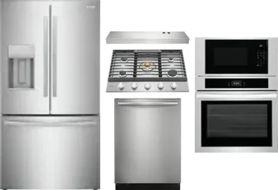 5 Piece Package Includes Refrigerator, Cooktop, Wall Oven, Hood And Dishwasher