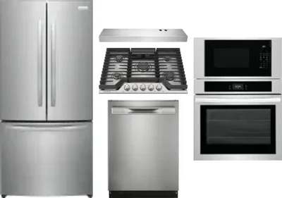5 Piece Package Includes Refrigerator, Cooktop, Wall Oven, Hood And Dishwasher