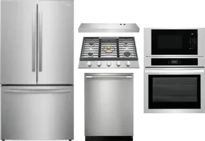 5 Piece Package Includes Refrigerator, Cooktop, Wall Oven, Hood And Dishwasher