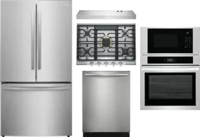 5 Piece Package Includes Refrigerator, Cooktop, Wall Oven, Hood And Dishwasher