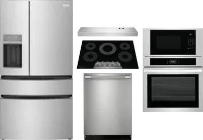 5 Piece Package Includes Refrigerator, Cooktop, Wall Oven, Hood And Dishwasher