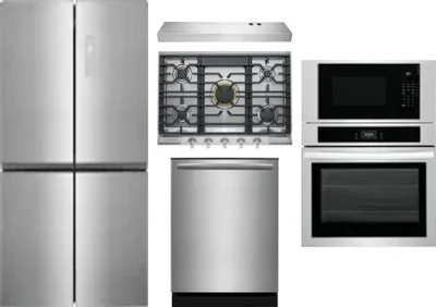 5 Piece Package Includes Refrigerator, Cooktop, Wall Oven, Hood And Dishwasher