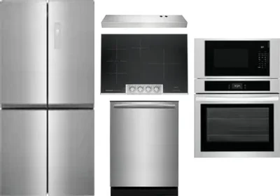 5 Piece Package Includes Refrigerator, Cooktop, Wall Oven, Hood And Dishwasher