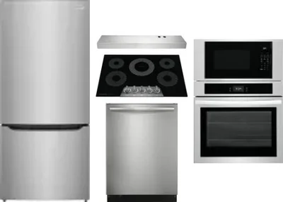 5 Piece Package Includes Refrigerator, Cooktop, Wall Oven, Hood And Dishwasher