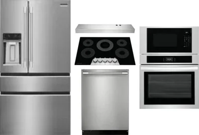 5 Piece Package Includes Refrigerator, Cooktop, Wall Oven, Hood And Dishwasher