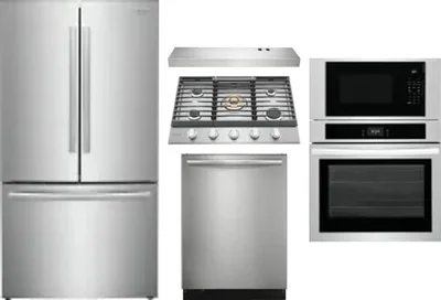 5 Piece Package Includes Refrigerator, Cooktop, Wall Oven, Hood And Dishwasher