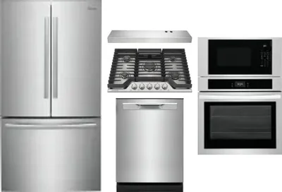 5 Piece Package Includes Refrigerator, Cooktop, Wall Oven, Hood And Dishwasher