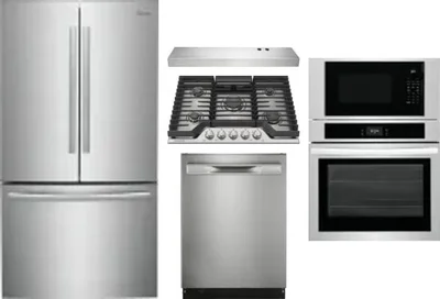 5 Piece Package Includes Refrigerator, Cooktop, Wall Oven, Hood And Dishwasher