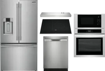 5 Piece Package Includes Refrigerator, Cooktop, Wall Oven, Hood And Dishwasher