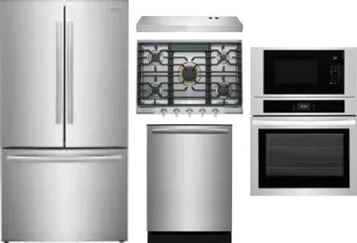 5 Piece Package Includes Refrigerator, Cooktop, Wall Oven, Hood And Dishwasher