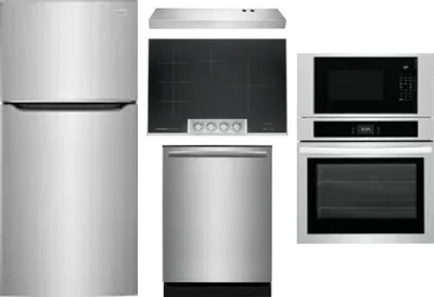 5 Piece Package Includes Refrigerator, Cooktop, Wall Oven, Hood And Dishwasher