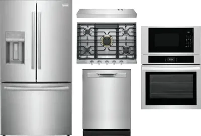 5 Piece Package Includes Refrigerator, Cooktop, Wall Oven, Hood And Dishwasher