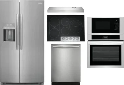 5 Piece Package Includes Refrigerator, Cooktop, Wall Oven, Hood And Dishwasher