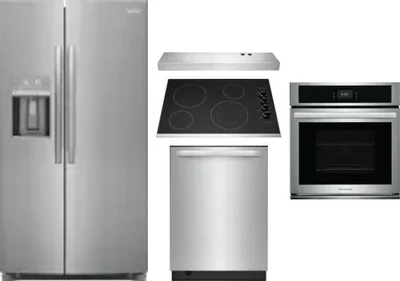 5 Piece Package Includes Refrigerator, Cooktop, Wall Oven, Hood And Dishwasher