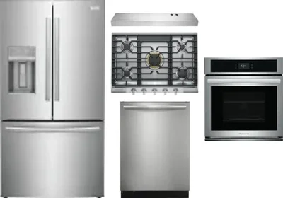 5 Piece Package Includes Refrigerator, Cooktop, Wall Oven, Hood And Dishwasher
