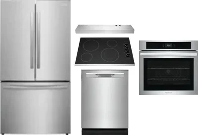 5 Piece Package Includes Refrigerator, Cooktop, Wall Oven, Hood And Dishwasher