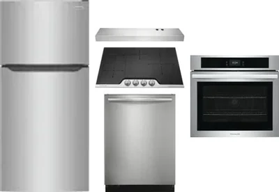 5 Piece Package Includes Refrigerator, Cooktop, Wall Oven, Hood And Dishwasher