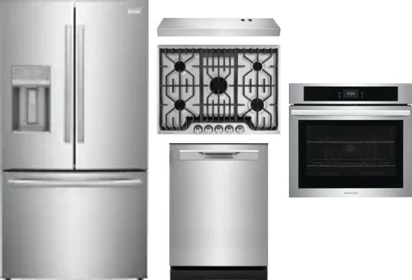 5 Piece Package Includes Refrigerator, Cooktop, Wall Oven, Hood And Dishwasher