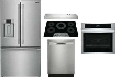 5 Piece Package Includes Refrigerator, Cooktop, Wall Oven, Hood And Dishwasher